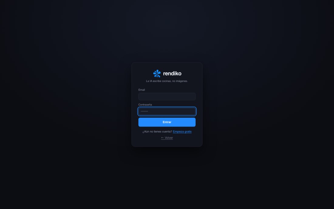 Pantalla de acceso a Rendiko con campos de correo y contraseña