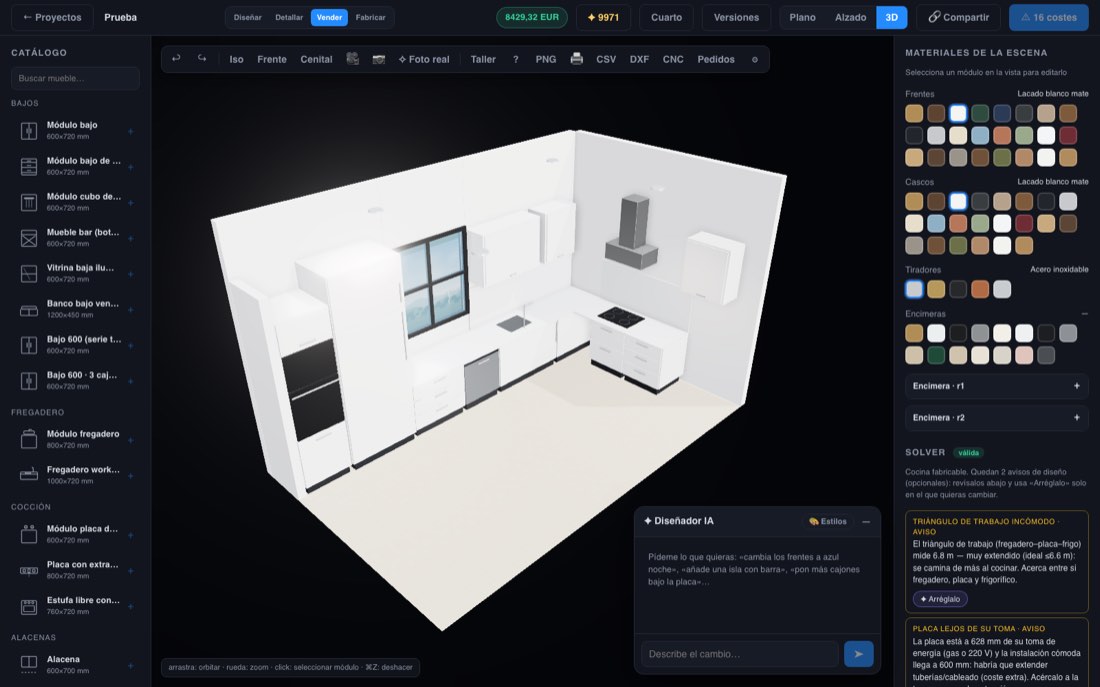 Espacio Vender de Rendiko con la cocina en 3D y el presupuesto de la escena